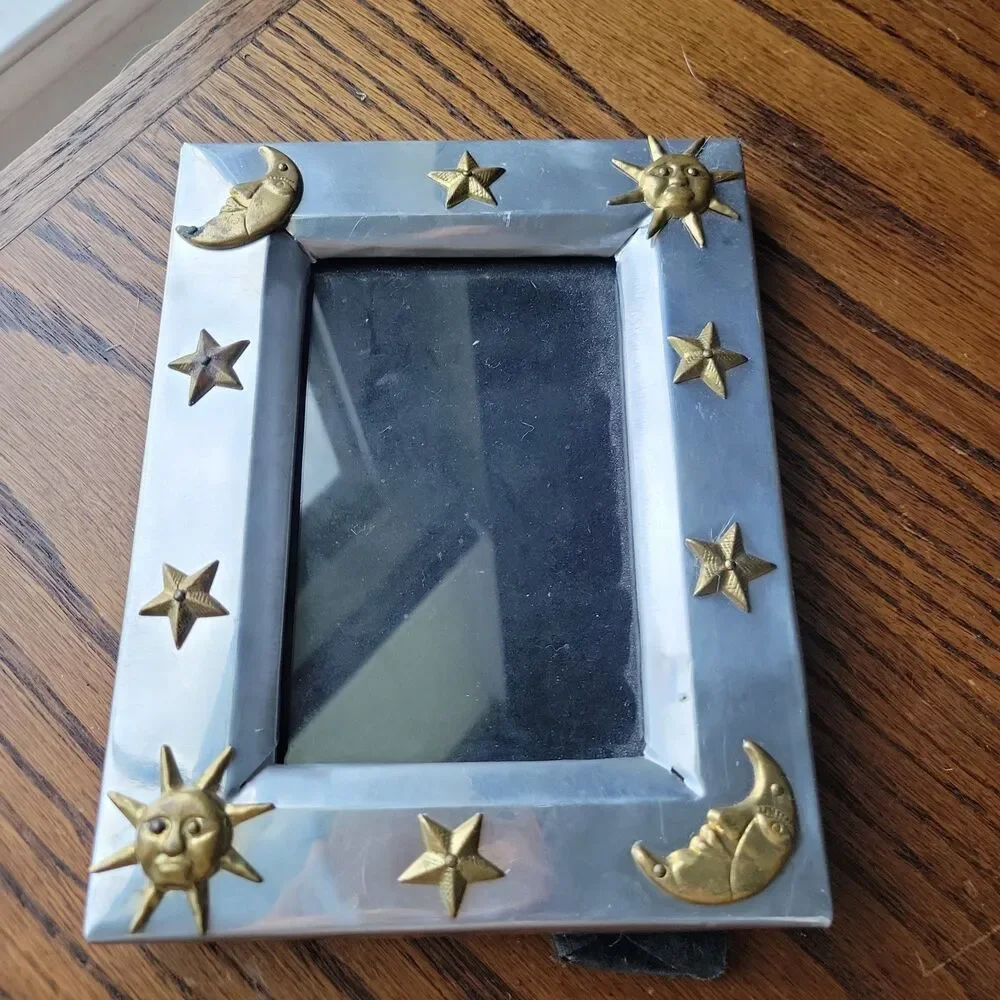 Vtg 90s celestial photo frame 4x6 in pewter and gold RARE READ Y2k Moon Sun Star
